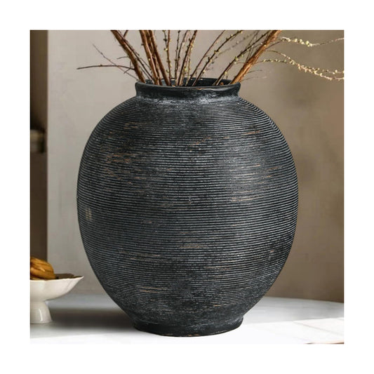 Farmhouse Table Vase / 9.8"-oval / Deep Charcoal Black-9.8