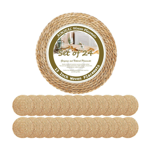 13 Inch Placemats Set of 24, Boho Round Woven Place Mats for Dining Table Decor, Rustic Jute Chargers for Dinner