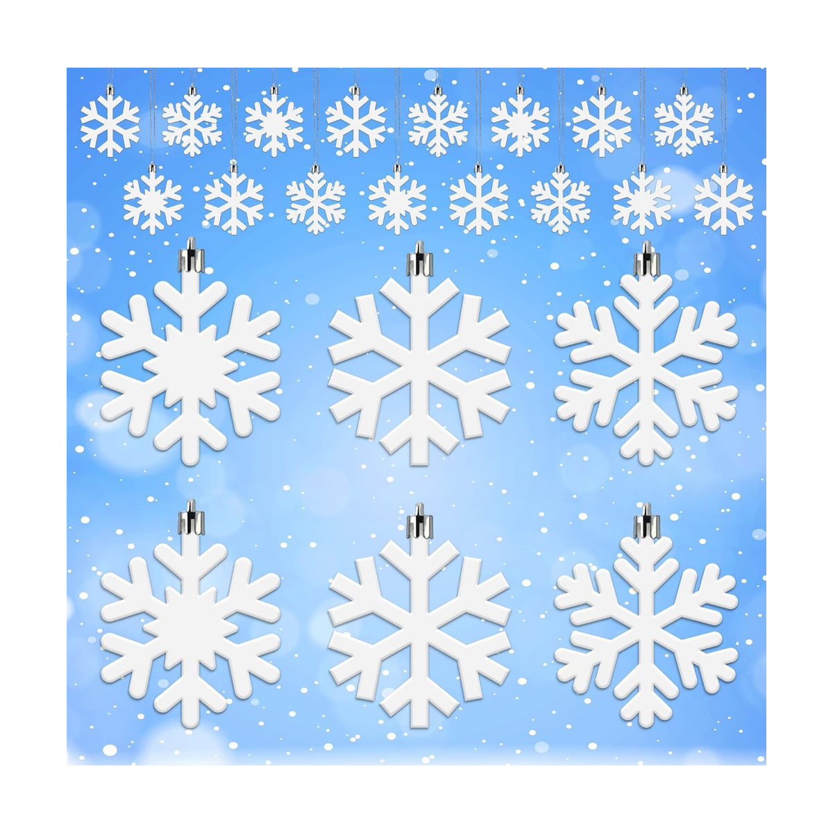 24 Pcs Snowflake Hanging Ornaments for Christmas Tree Xmas Winter Snowflake Tree Ornaments Plastic White Snowflakes Hanging Decorations for Xmas Trees Winter Wonderland Holiday Party Home Decoration
