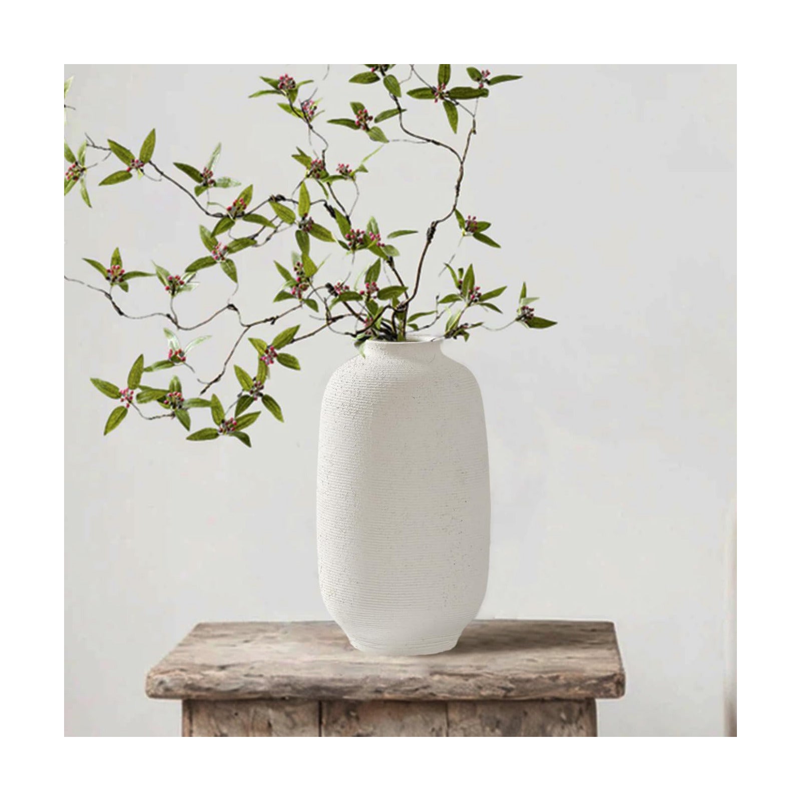 White Ceramic Flower Vase / 10.8"-cylinder / White-10.8"tall