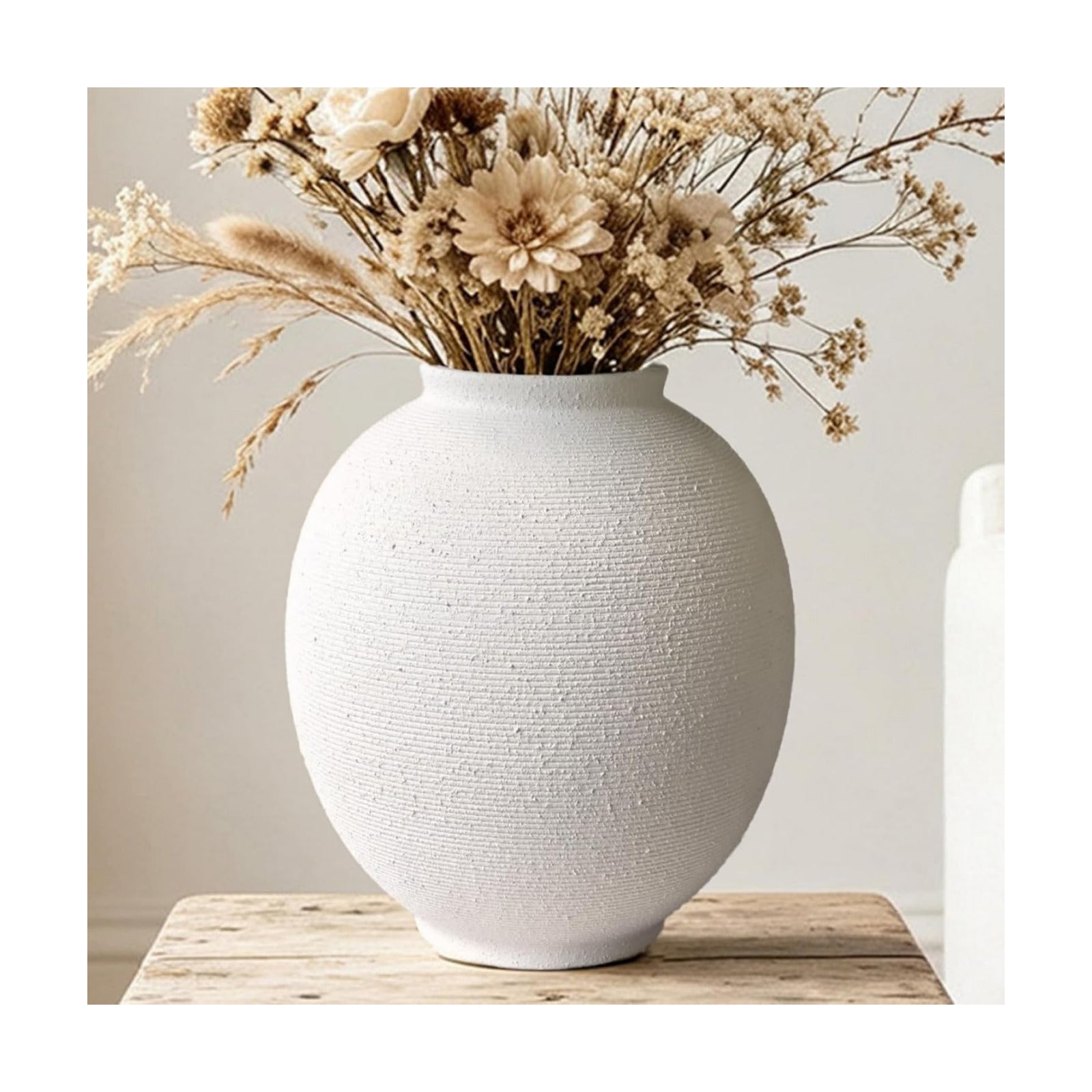 White Ceramic Vase / 9.8"-oval / White-9.8