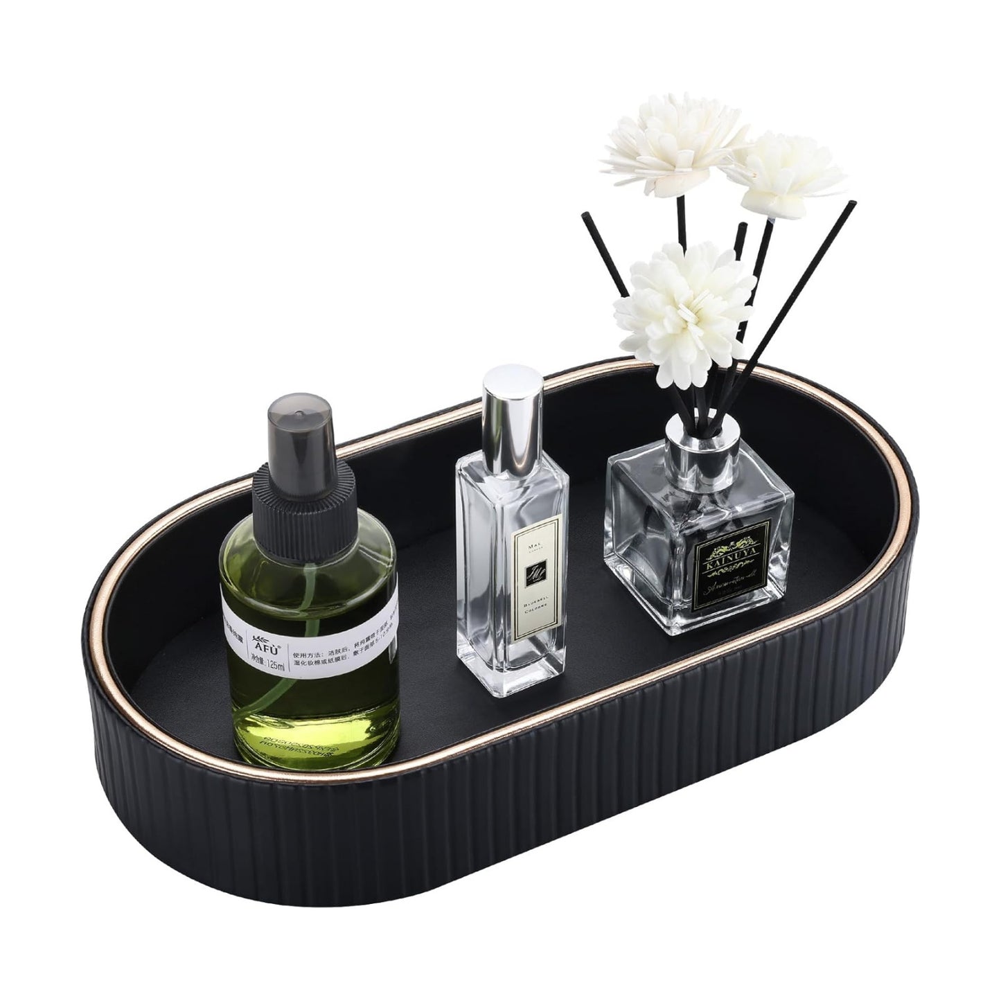 PU Leather Valet Tray Nightstand Organizer / Black