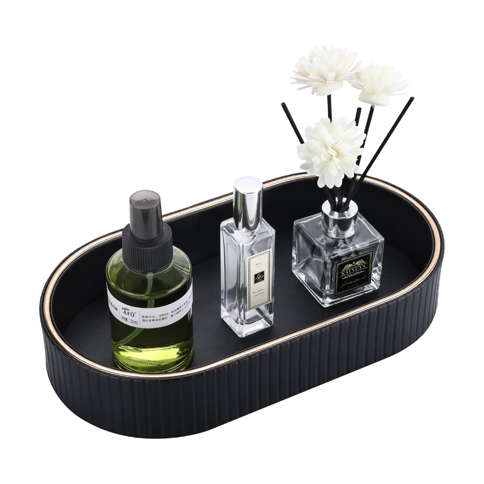 PU Leather Valet Tray Nightstand Organizer / Black