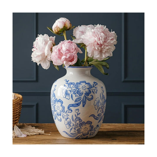 Night Stand / Chinoiserie Vase / Blue and White / 7 Inch