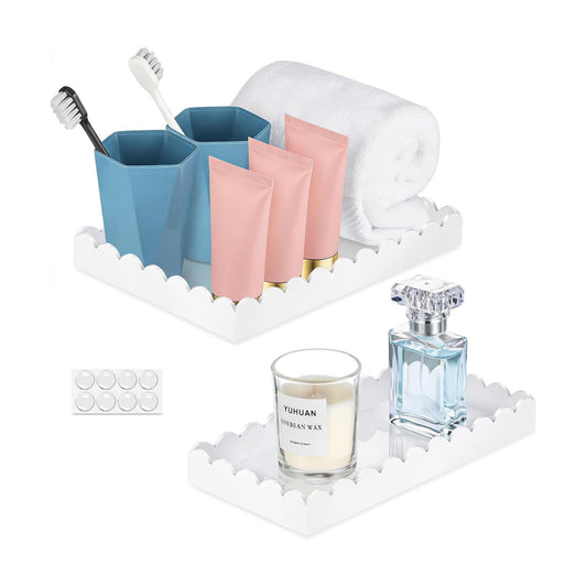 Soap Dispenser Decorative Scalloped Tray / White - Small and Large / Set of 2