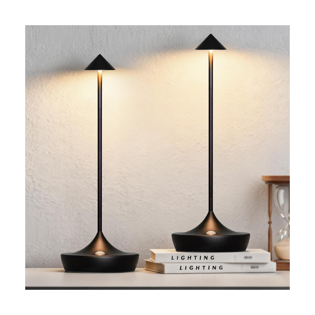 2-Pack Cordless Rechargeable LED Table Lamp (Black) | 6000mAh Battery, 3-Color Stepless Dimming, IP54 Waterproof &
