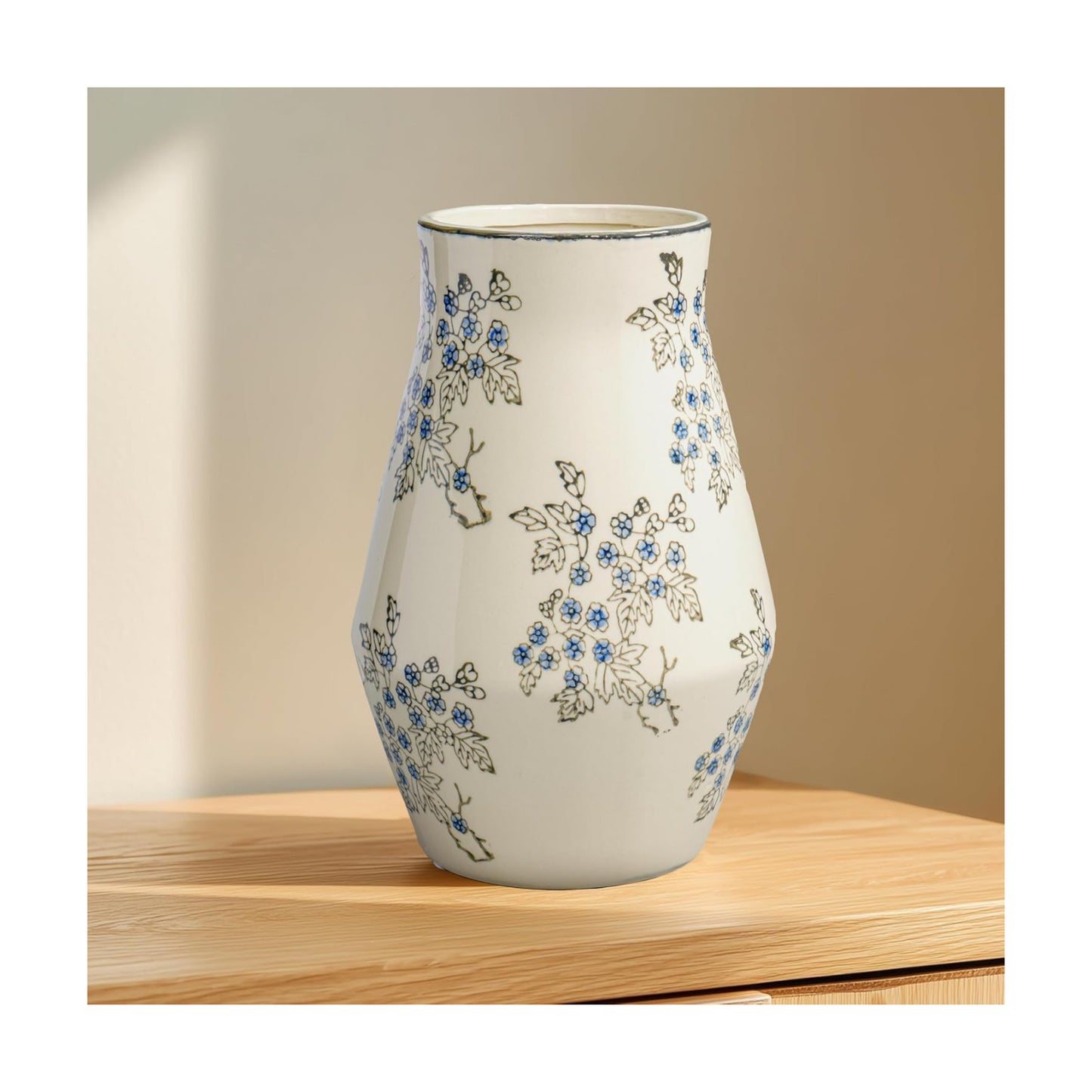 Tall Ceramic Vase for Flowers / Blue and White / 11 Inch