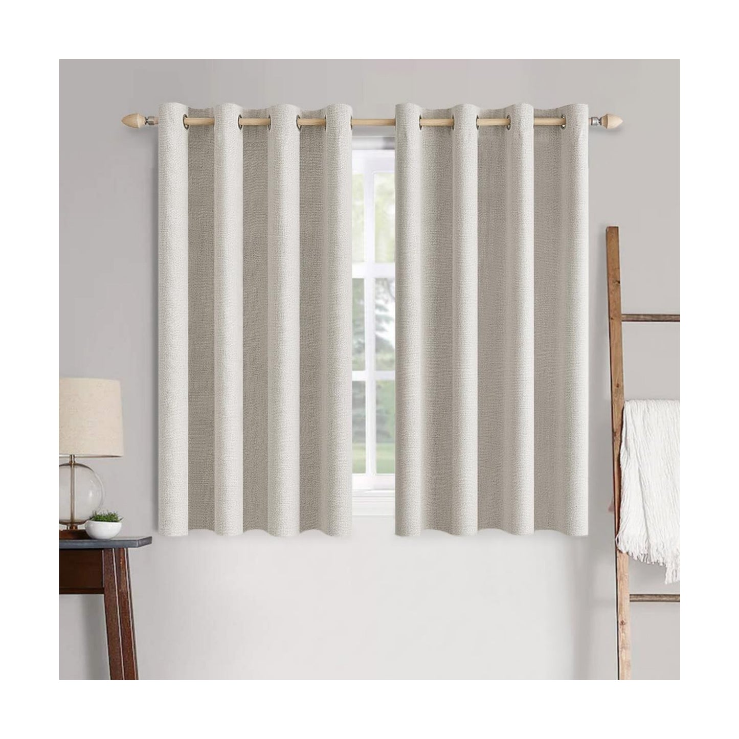 MIULEE 100% Blackout Linen Curtains for Bedroom 52x72 Inches Cream White