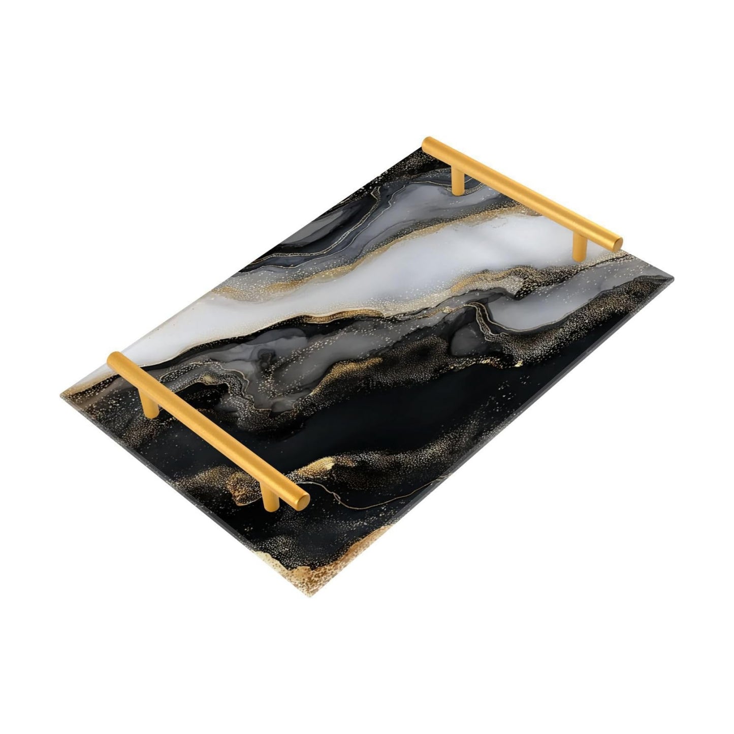Pattern Serving Tray / Gold Liquid Marble Black