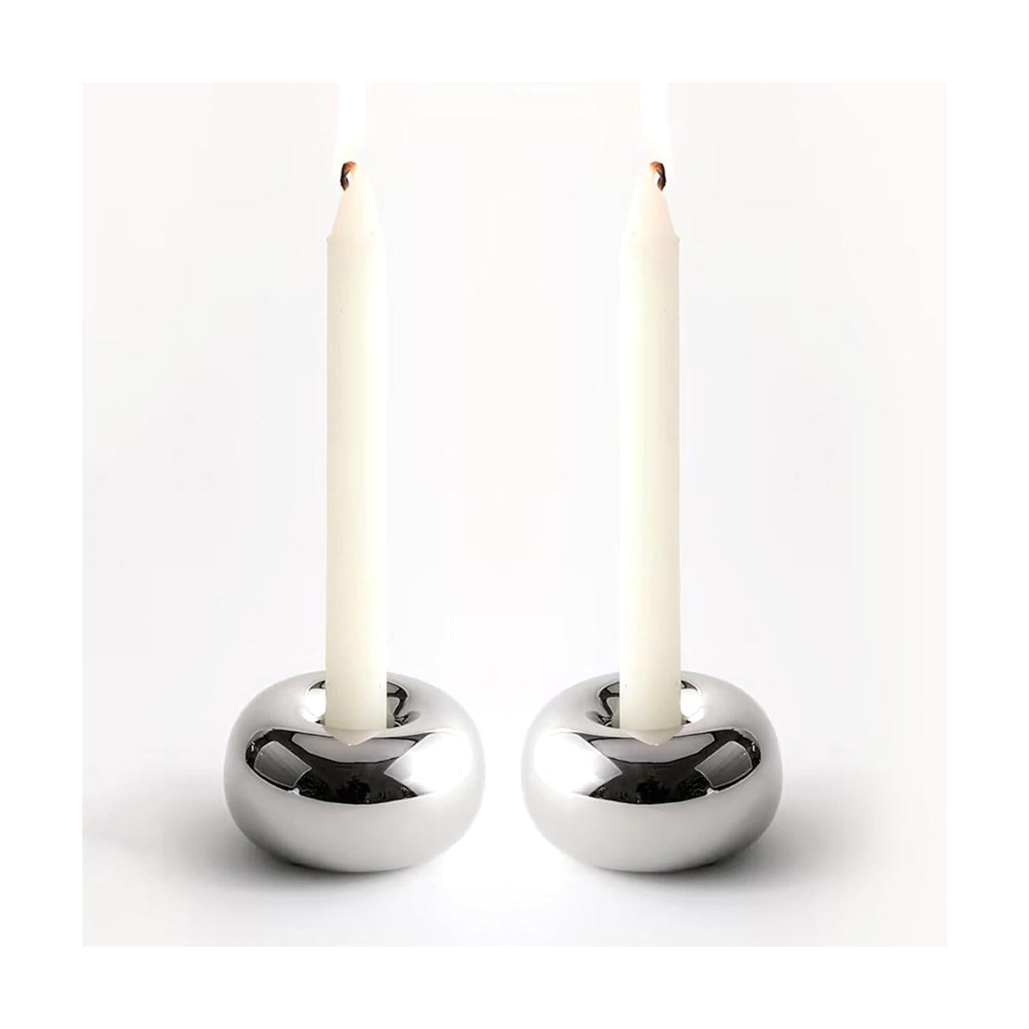 Modern Doughnut Shaped Candlestick Holder / Silver / Set of 2