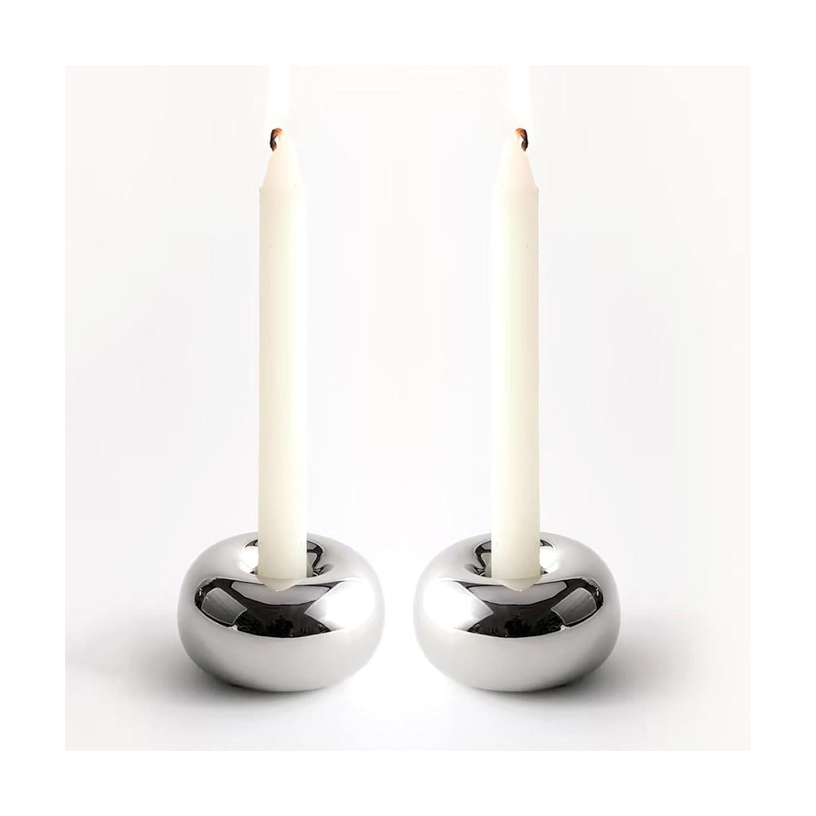 Modern Doughnut Shaped Candlestick Holder / Silver / Set of 2