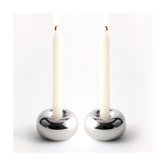 Modern Doughnut Shaped Candlestick Holder / Silver / Set of 2