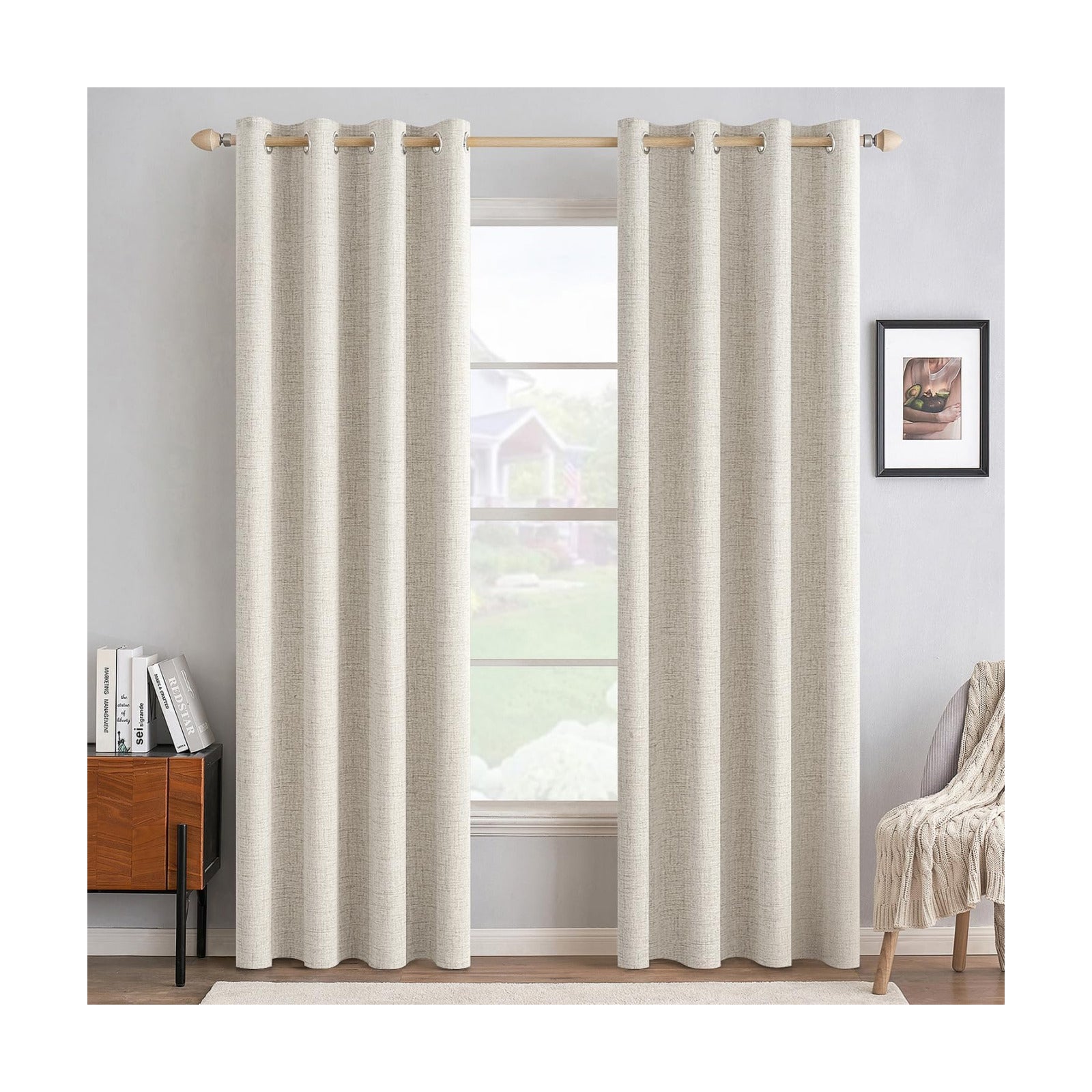MIULEE 100% Blackout Linen Curtains for Bedroom 52x108 Inches Birch