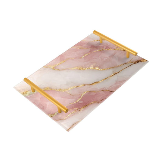 Serving Tray / Handles Bathroom Tray Vanity Trays / Pink Marble Pattern
