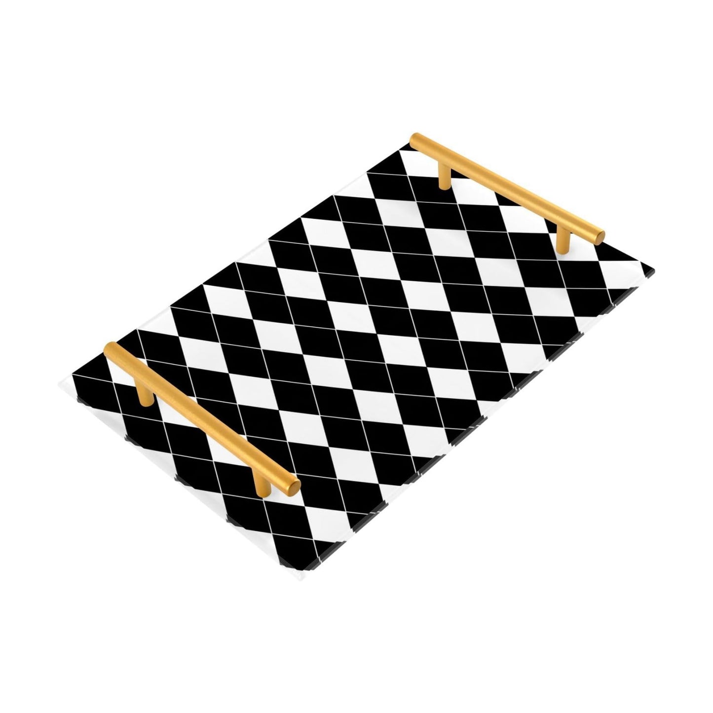 Black White Checkerboard Bathroom Tray Vanity Trays Decorative / Black White Harlequin Pattern