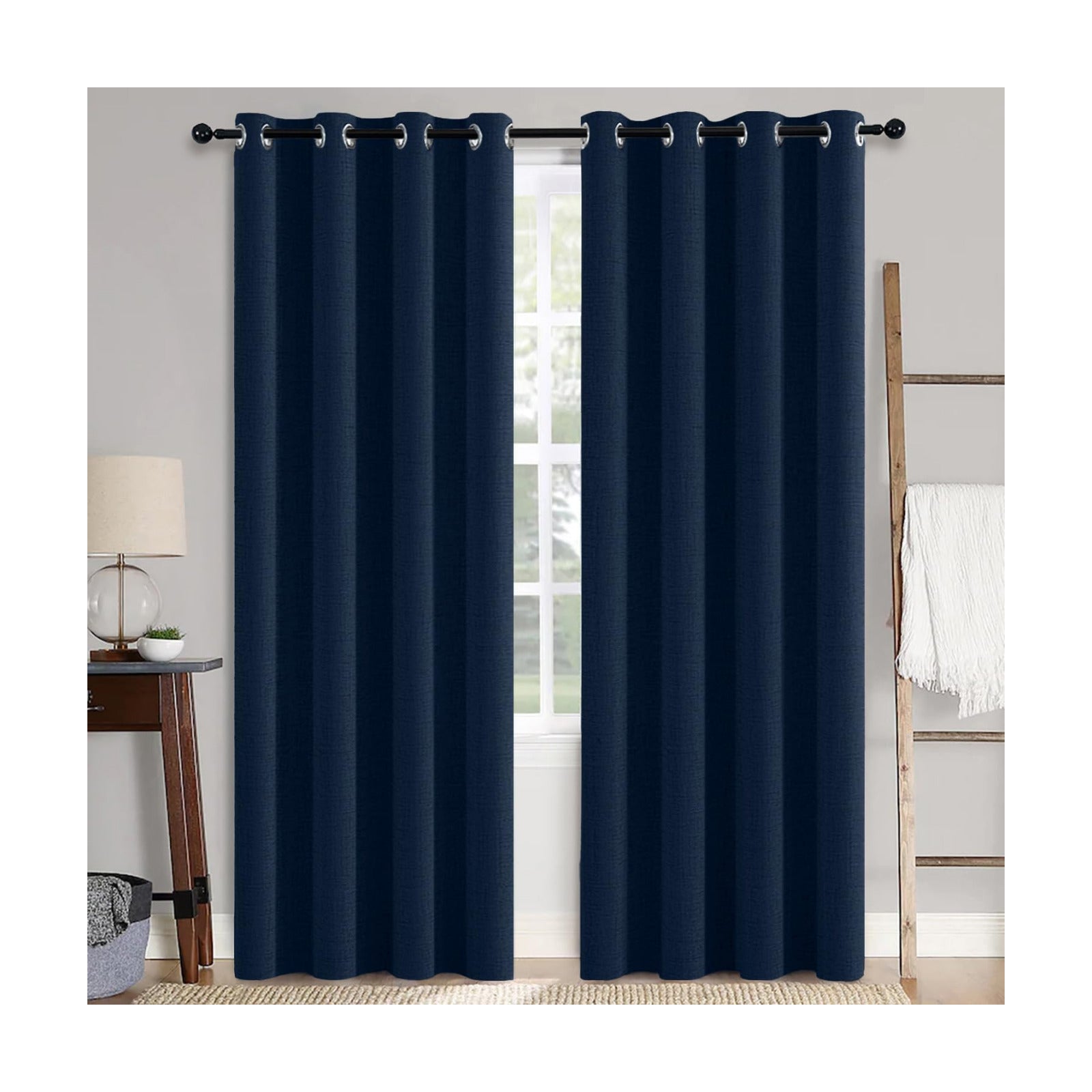 MIULEE 100% Blackout Linen Curtains for Bedroom 52x90 Inches Midnight Blue