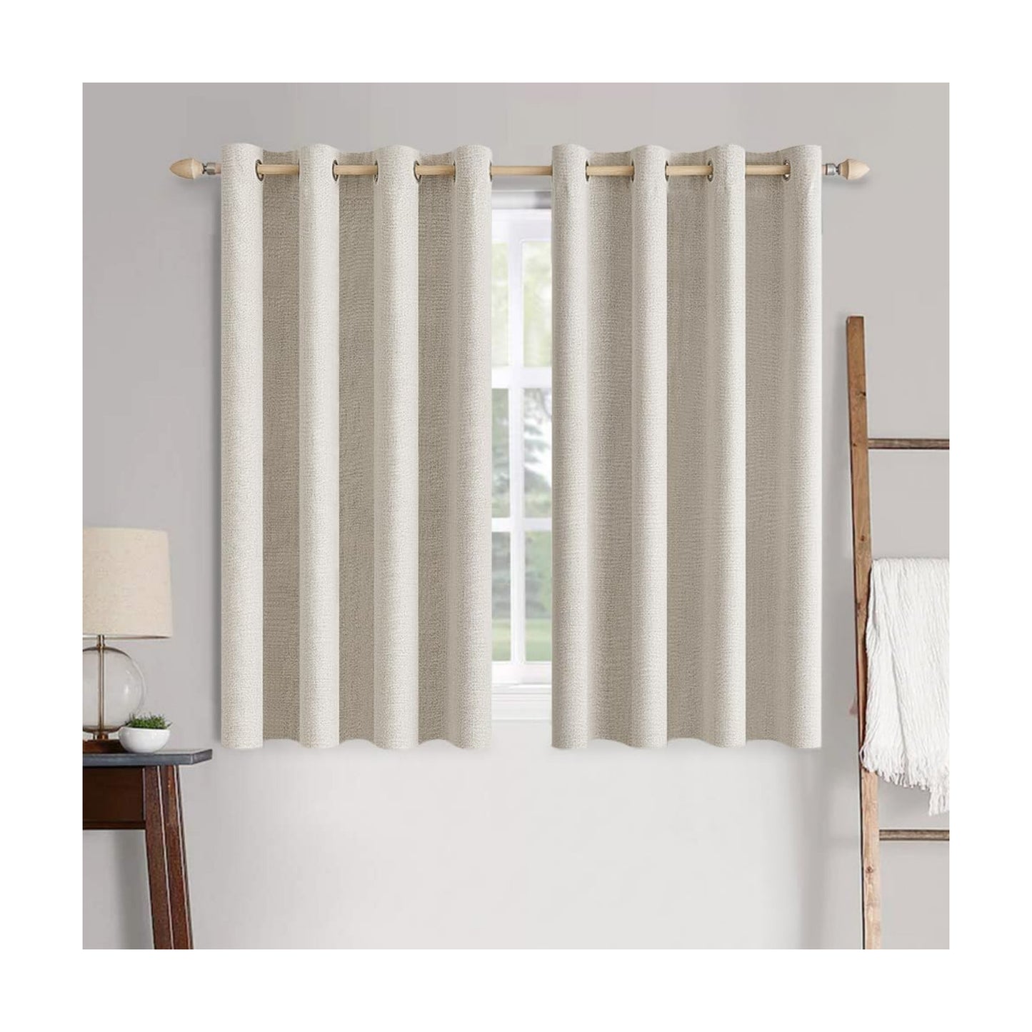 MIULEE 100% Blackout Linen Curtains for Bedroom 52x54 Inches Birch