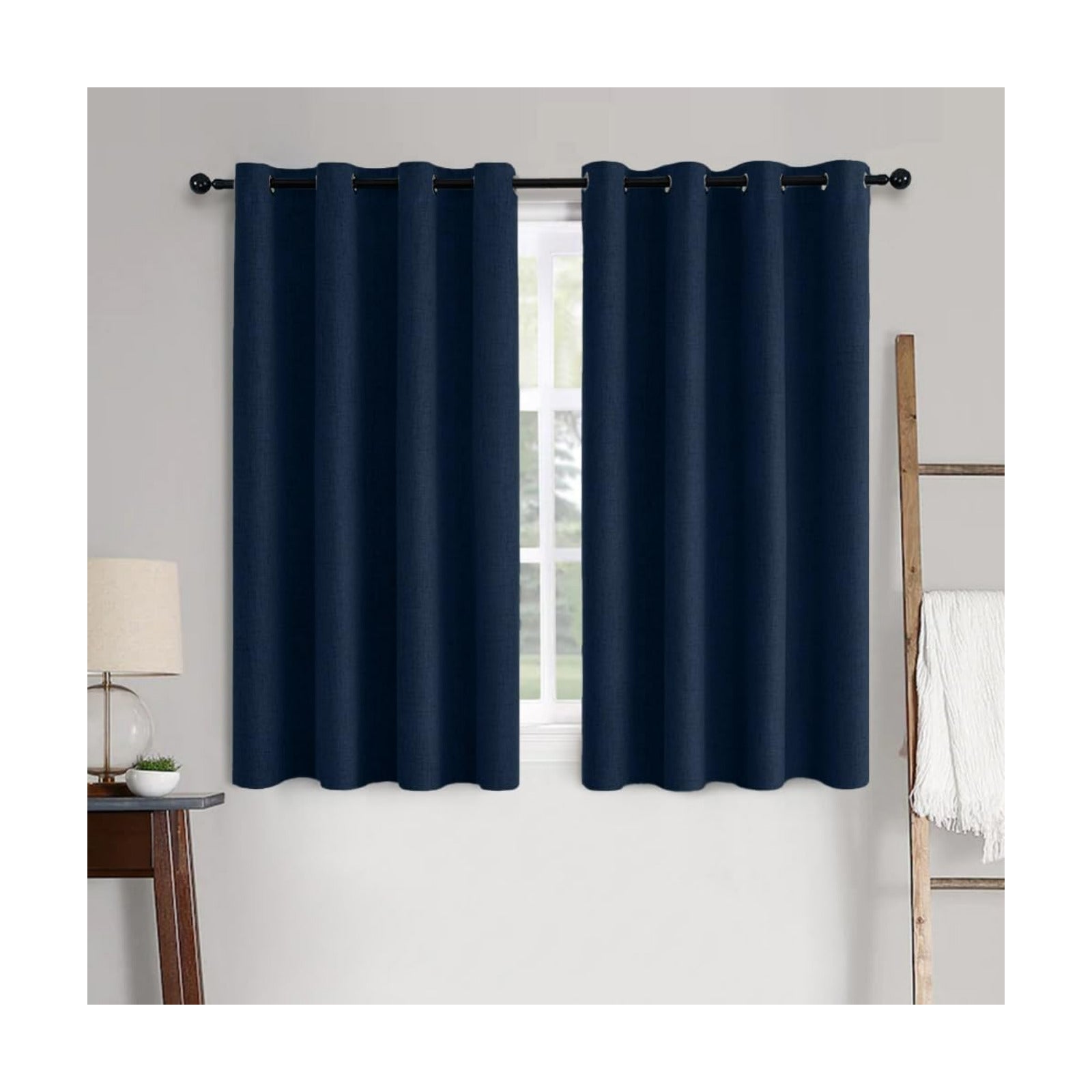 MIULEE 100% Blackout Linen Curtains for Bedroom 52x63 Inches Midnight Blue