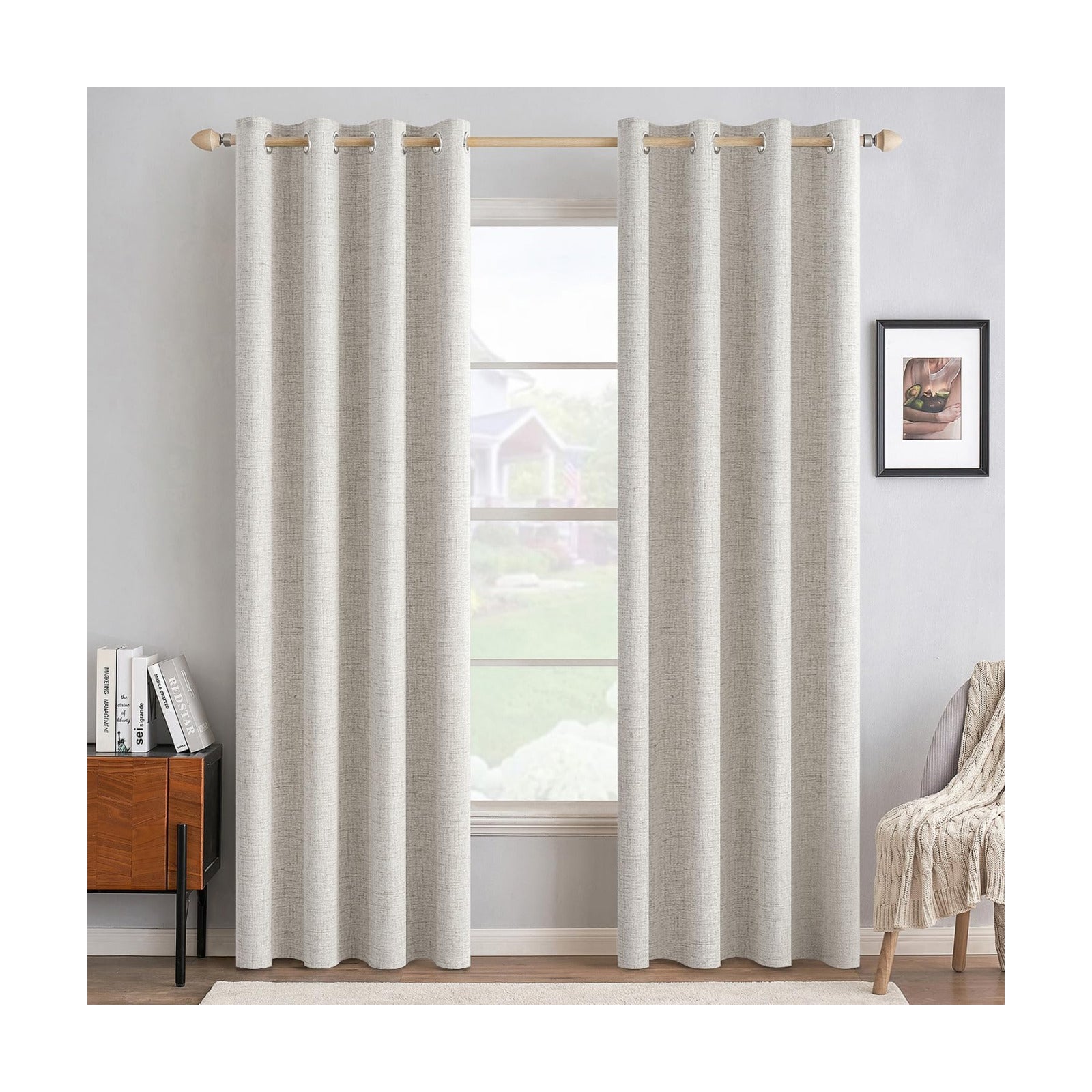 MIULEE 100% Blackout Linen Curtains for Bedroom 52x96 Inches Cream White