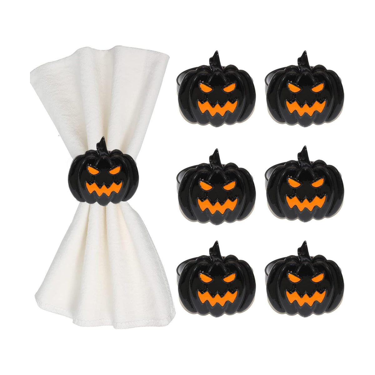 6 Pcs Halloween Napkin Rings Set Pumpkin Napkin Ring Holders Black Spooky Metal Alloy Serviette Buckles for Halloween Kitchen Dinner Table Party Decorations