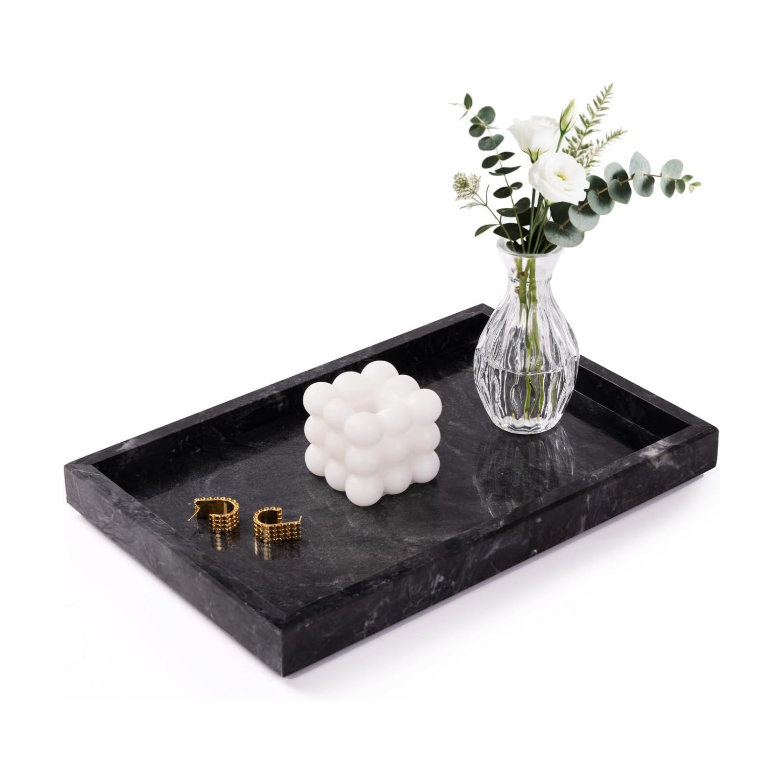 Marble Bathroom Tray for Countertop & Home Decor / Gray Black
