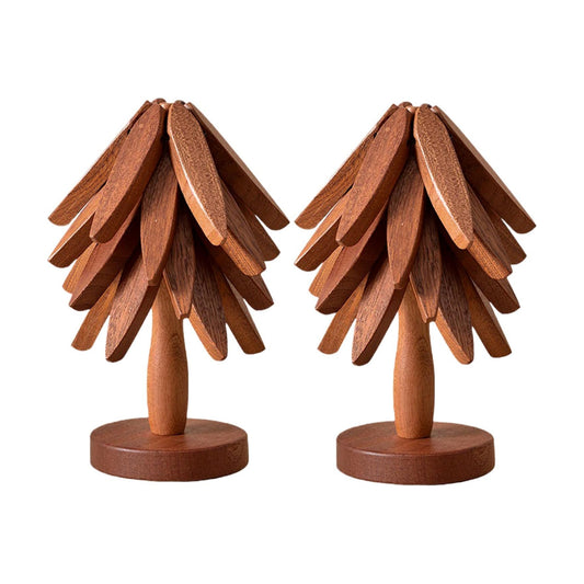 Natural Foldable Black Walnut Wooden Trivet Set - 4 Trivets + 1 Stand for Hot Dishes, Pot, Bowl, Teapot, Hot Pot
