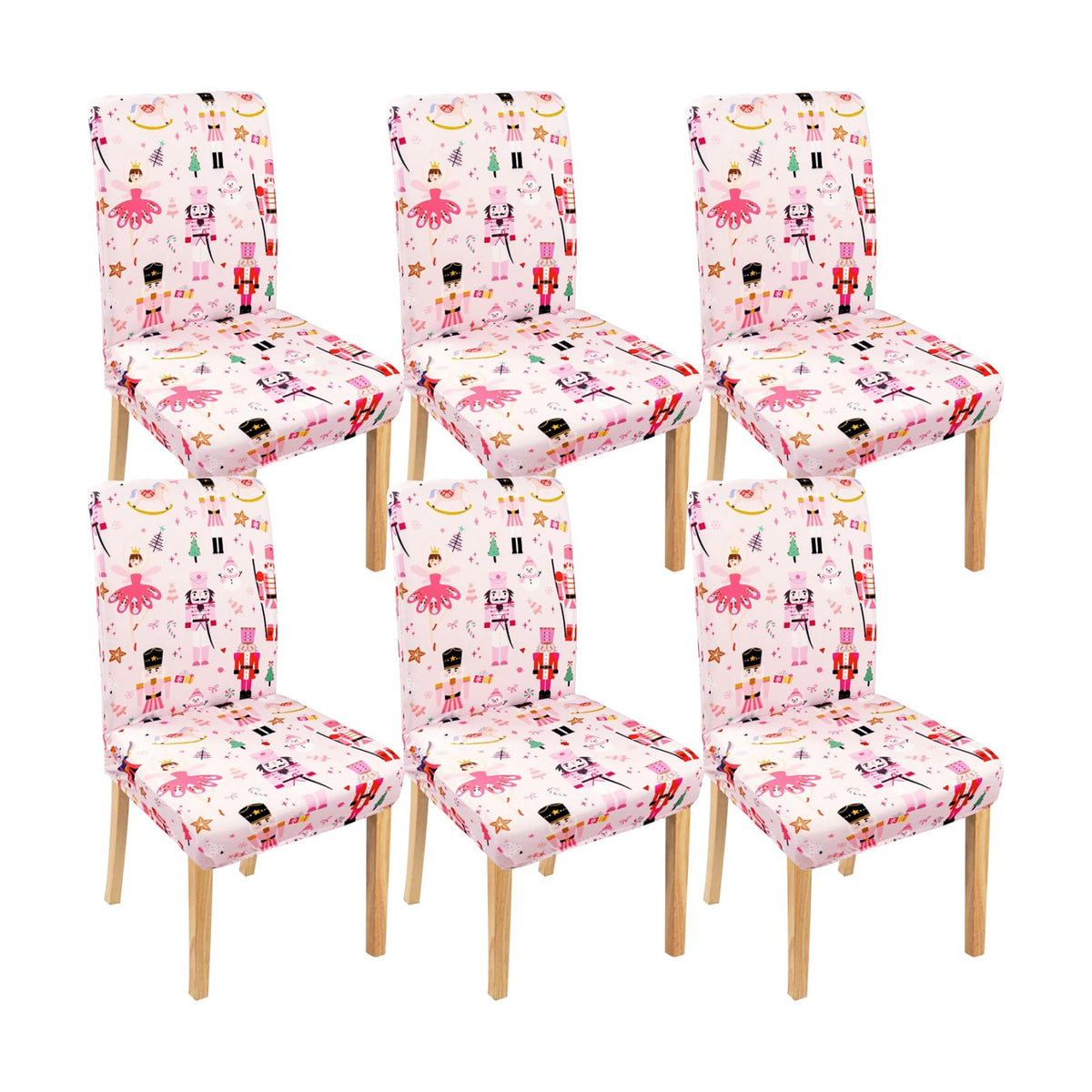 Christmas Chair Covers Set of 6, Nutcracker Chairs Slipcover for Dining Room, Removable Washable Breathable Cover in the Kitchen Restaurant Holiday Decor