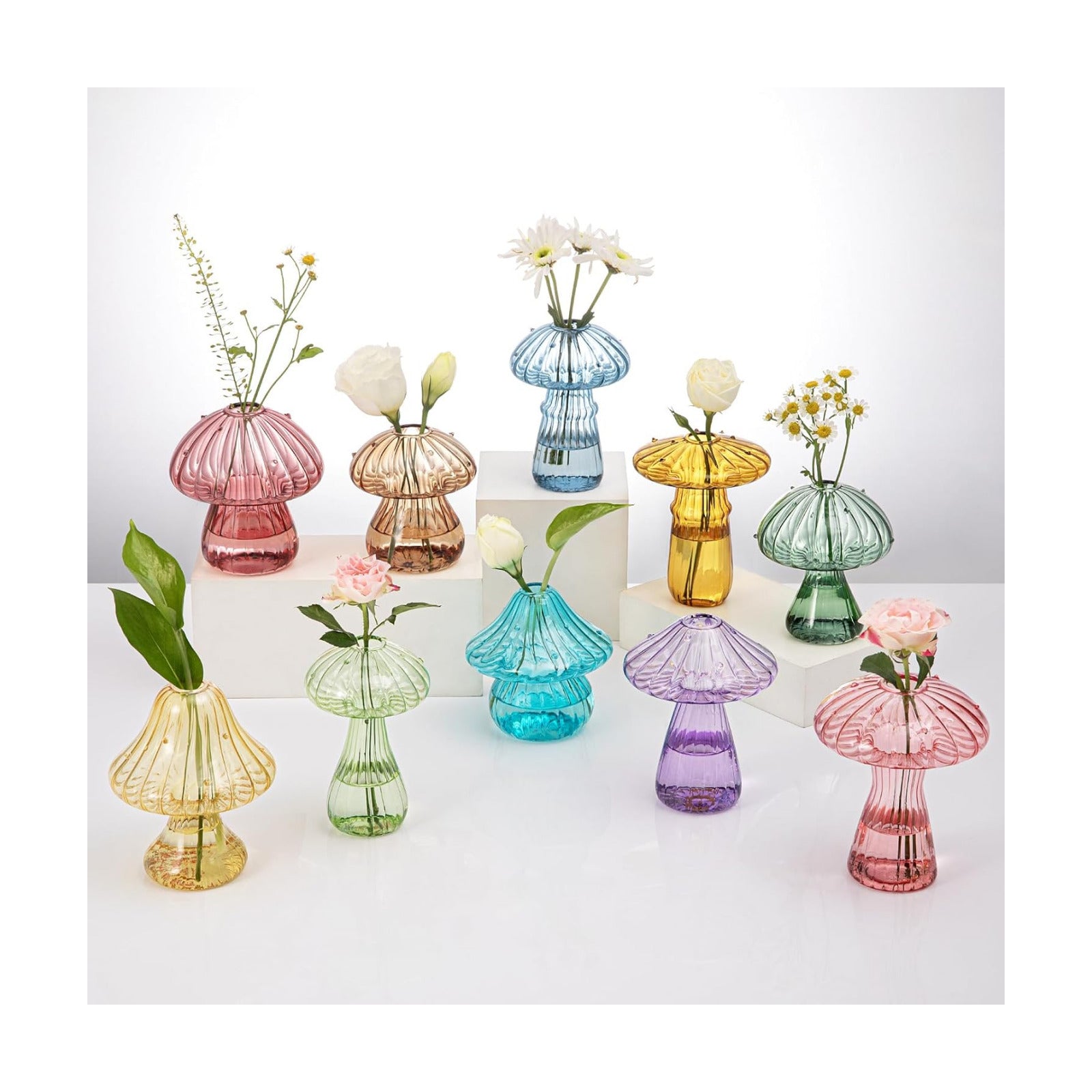 Mushroom Glass Vases / Set of 10