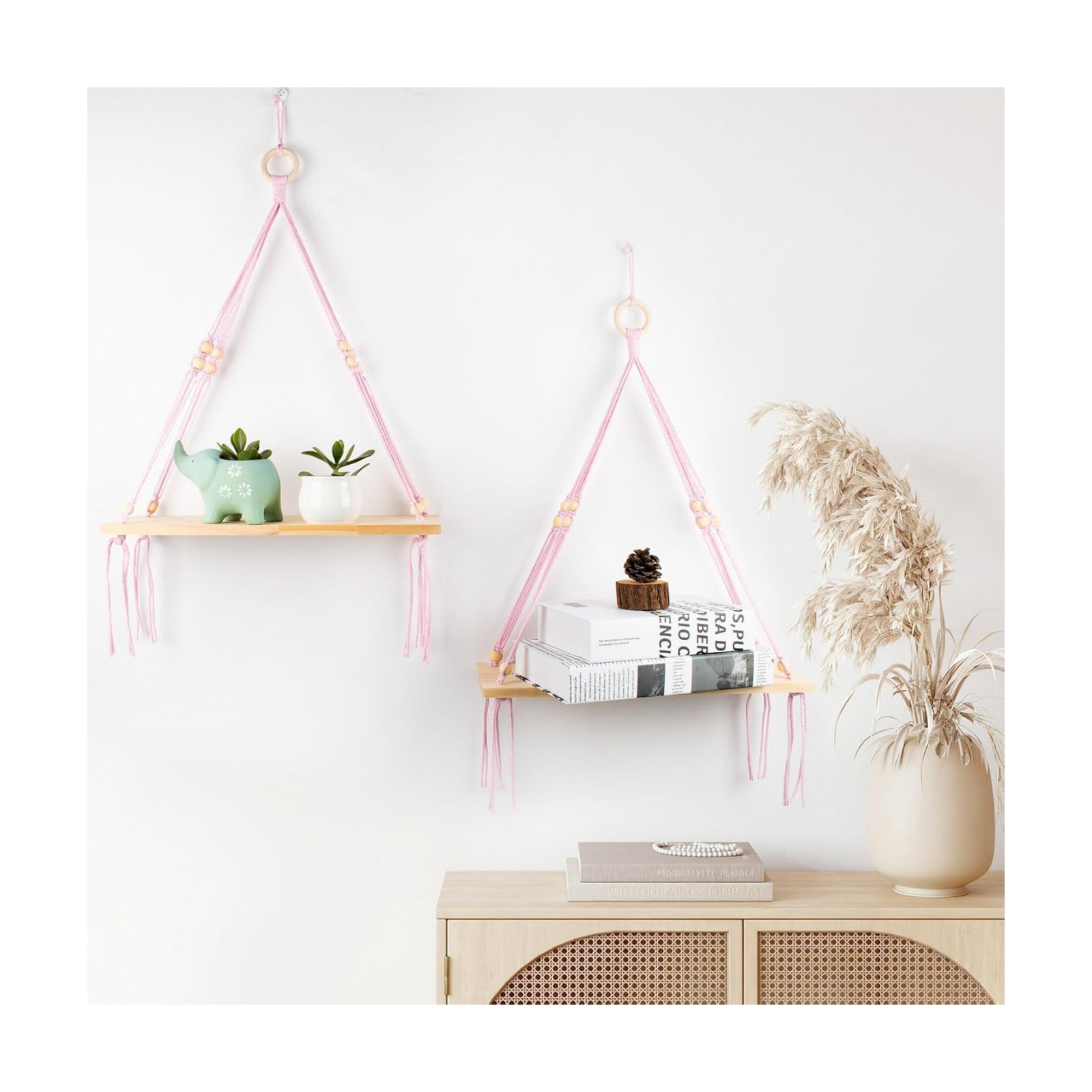 Bohemian Display Floating Shelves / Pink / Set of 2