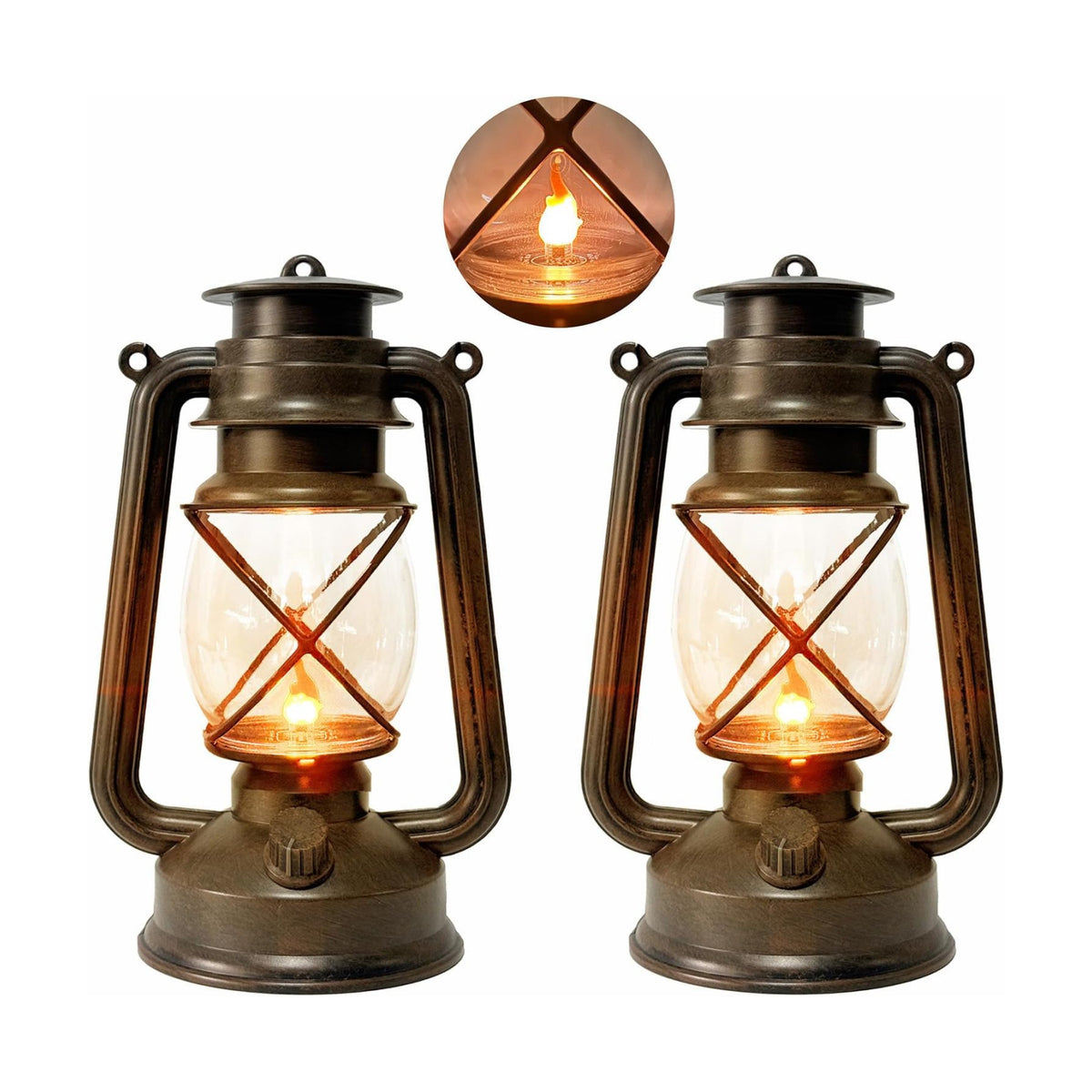 2 Pack LED Vintage Lantern Battery Powered Lanterns with Flame Wick Waterproof Camping Lamp Vintage LED Flame Lamp