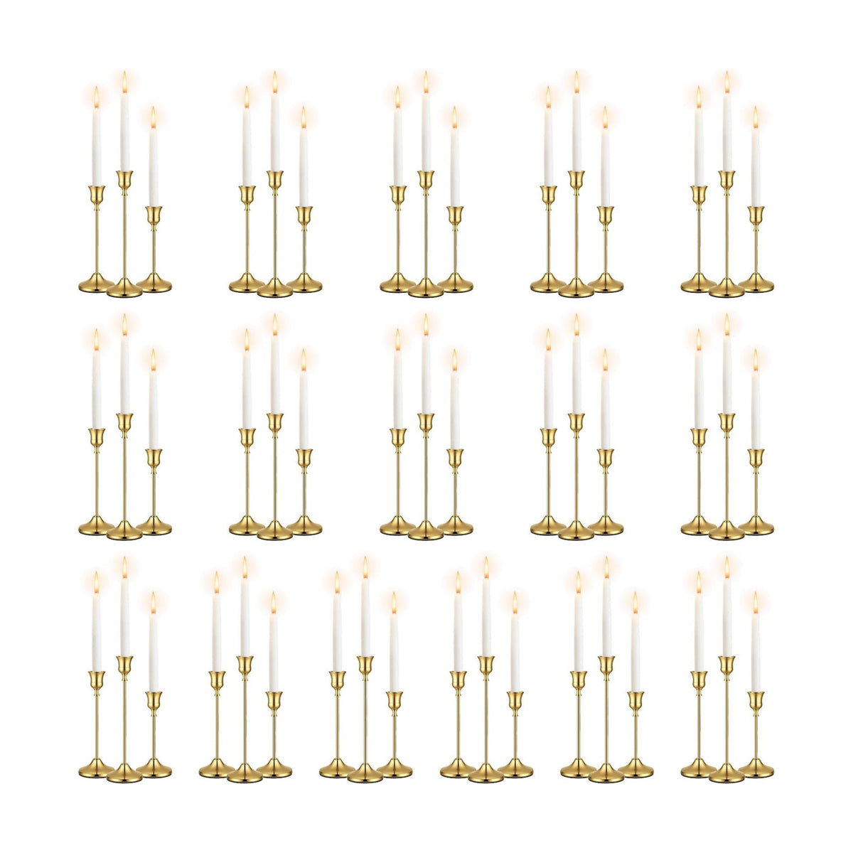 48Pack （16 Sets） Brass Gold Metal Taper Candle Holders Candlestick Holders - Candle Holder for Halloween Decorations