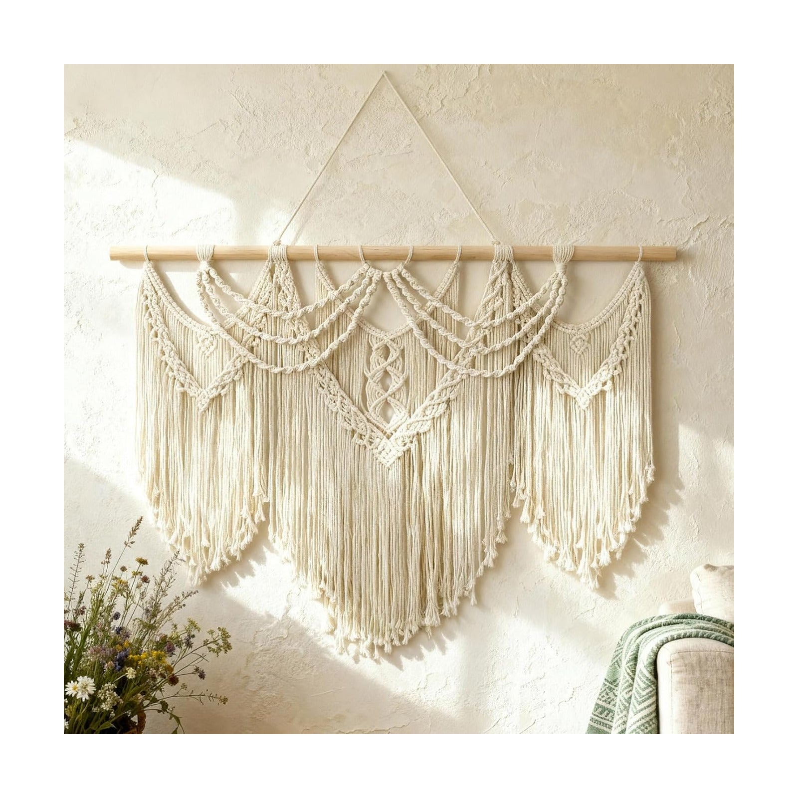 Boho Wall Tapestry / 32"L x 43"W / Tassel / 43 x 32