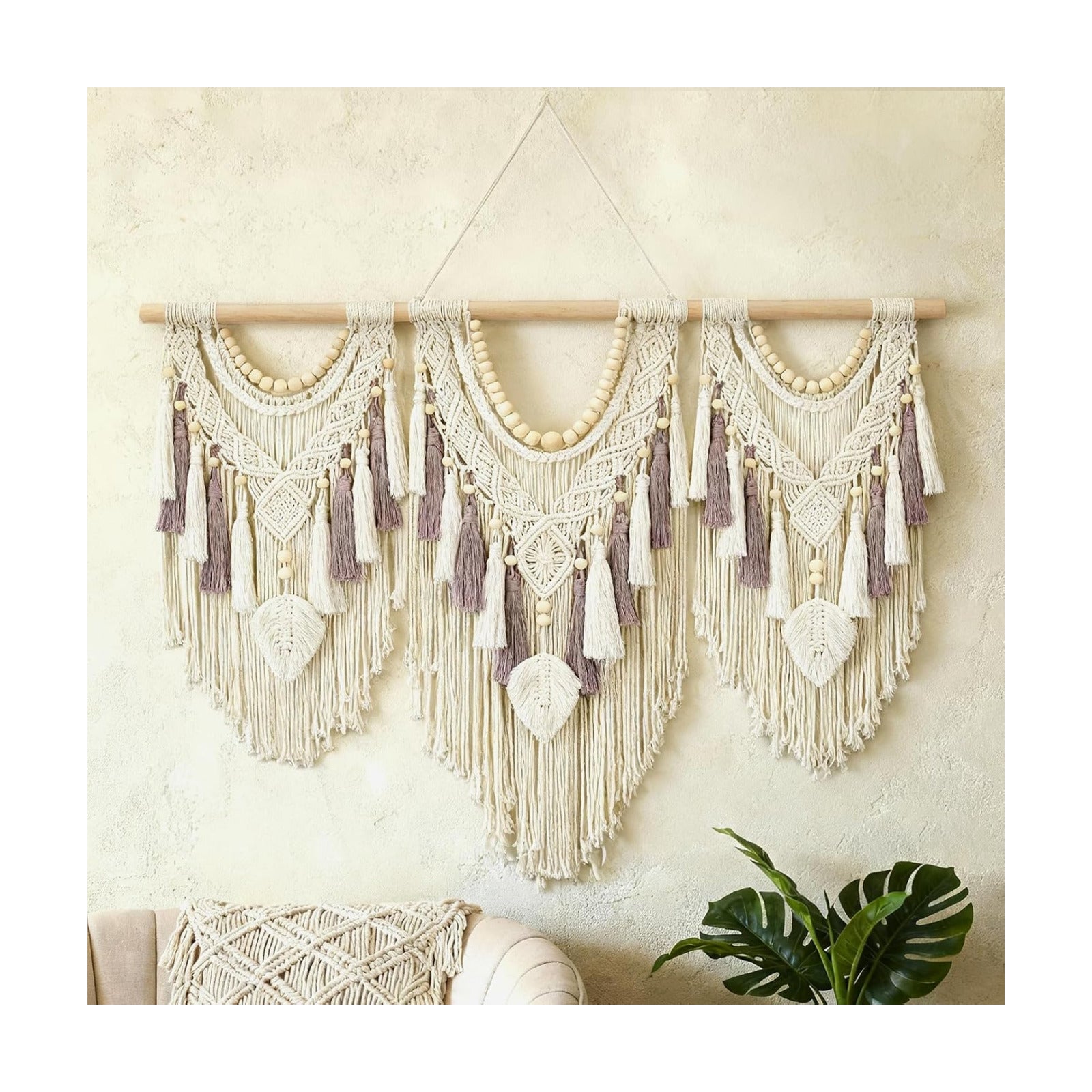 Boho Wall Tapestry / 32"L x 43"W / Leaf&bead / 43 x 32