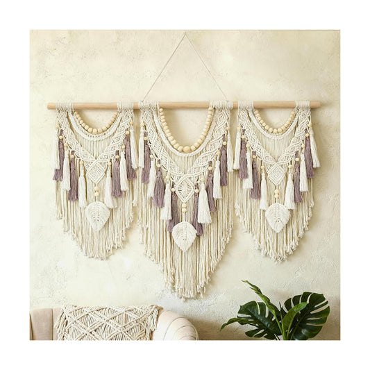 Boho Wall Tapestry / 32"L x 43"W / Leaf&bead / 43 x 32