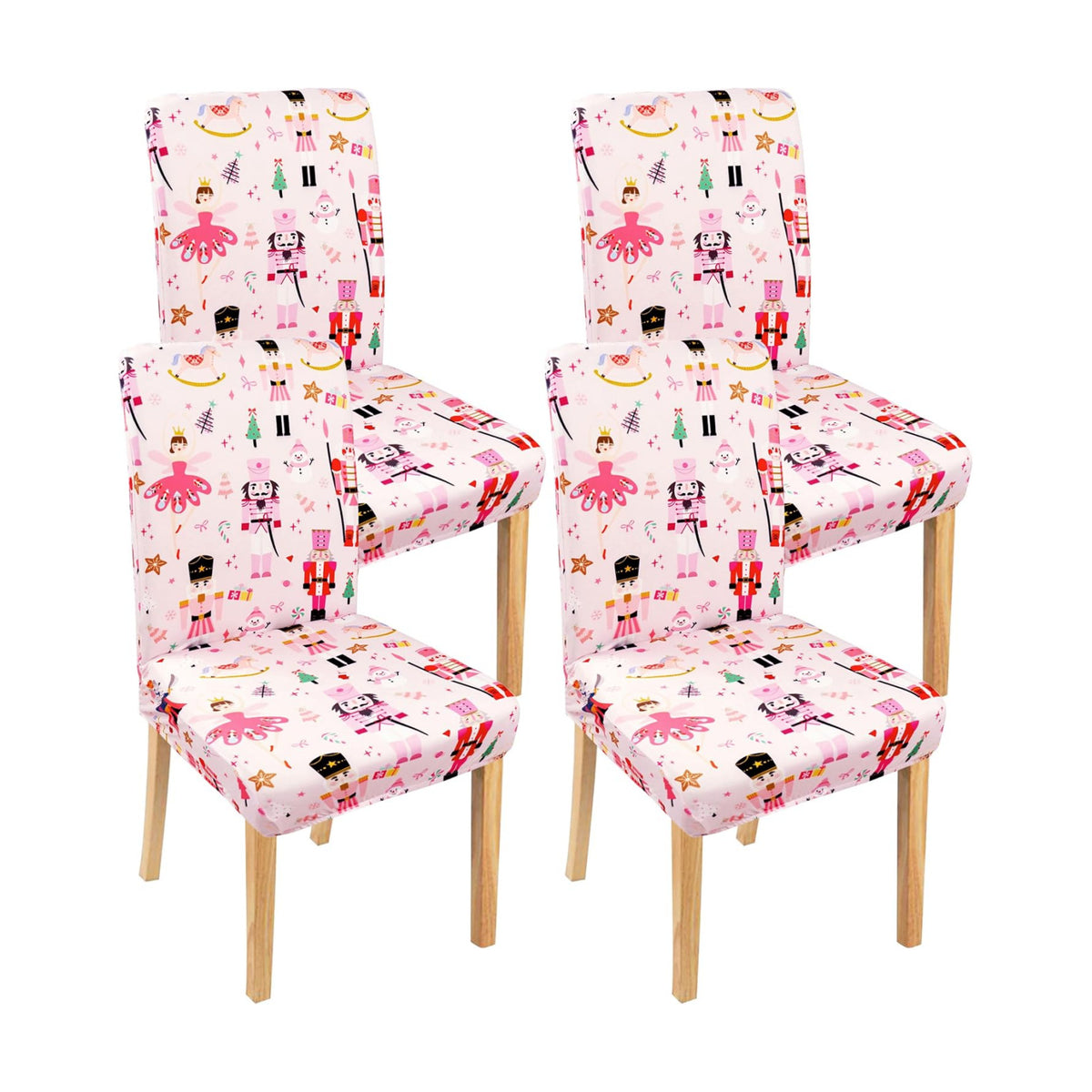Christmas Chair Covers Set of 4, Nutcracker Chairs Slipcover for Dining Room, Removable Washable Breathable Cover in the Kitchen Restaurant Holiday Decor