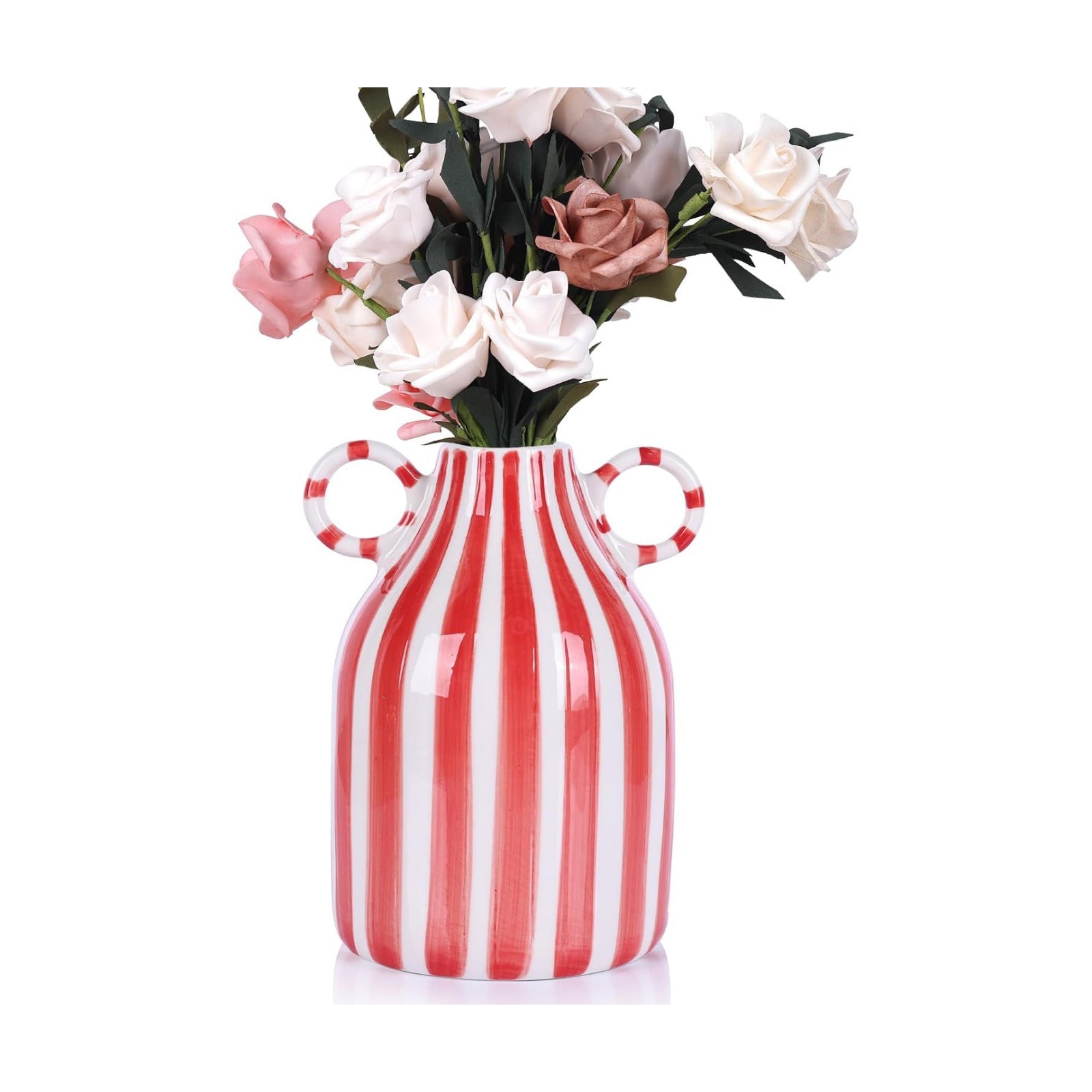 Ceramic Red and White Striped Vase / Red White