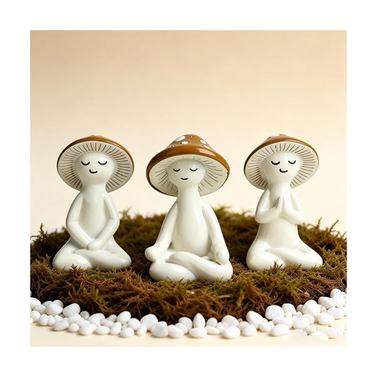 Mushroom Decor Figurines / White-brown / Set of 3