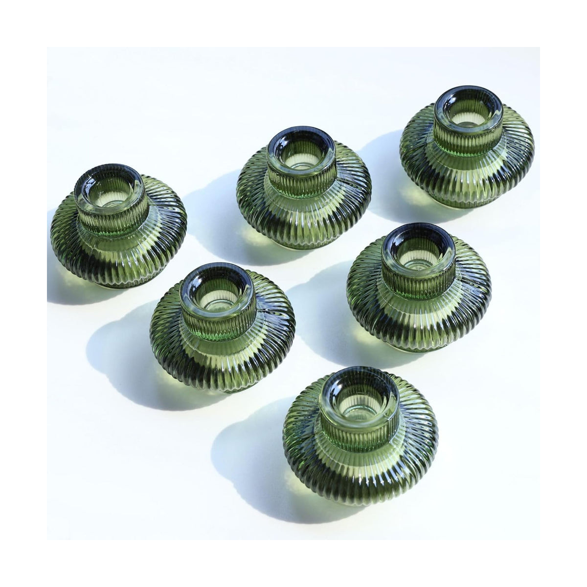 VOHO 12pcs Green Candlestick Holders for Spring and Christmas Decorations