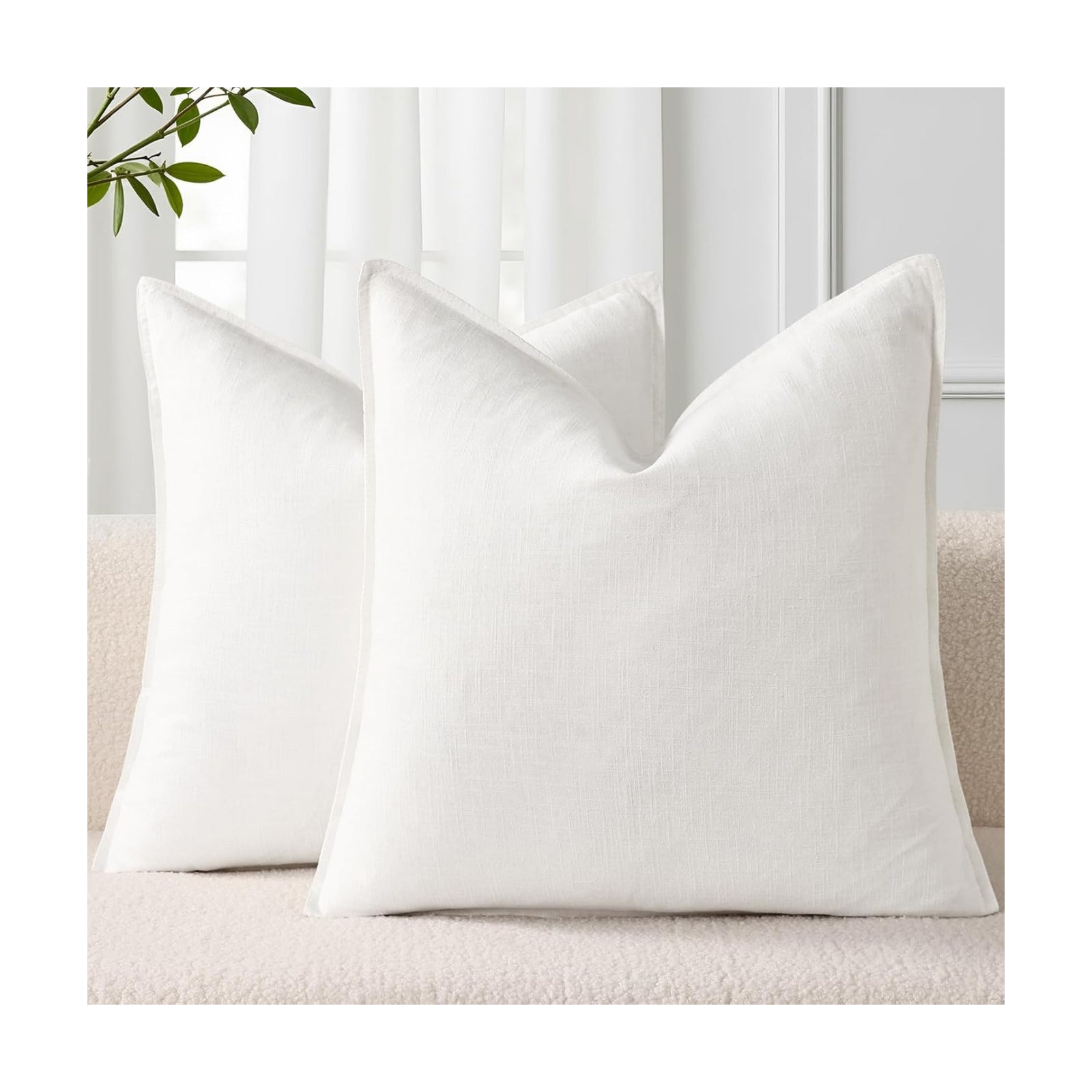 Fall Decorative Linen Throw Pillow Covers Pillow Covers / Cream White / 18 x 18 / Set of 2
