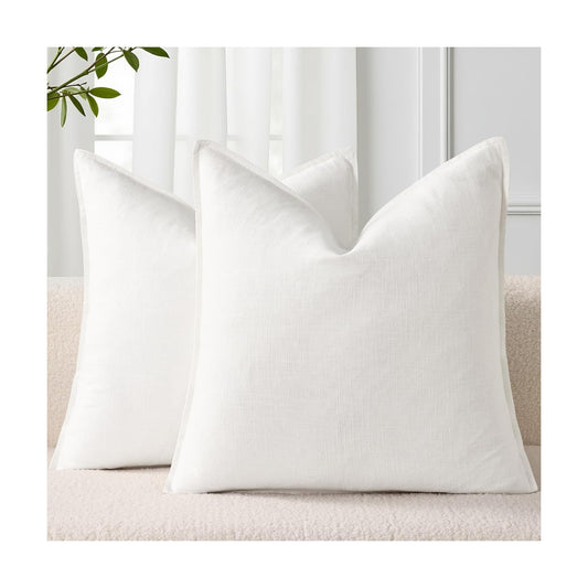 Fall Decorative Linen Throw Pillow Covers Pillow Covers / Cream White / 18 x 18 / Set of 2