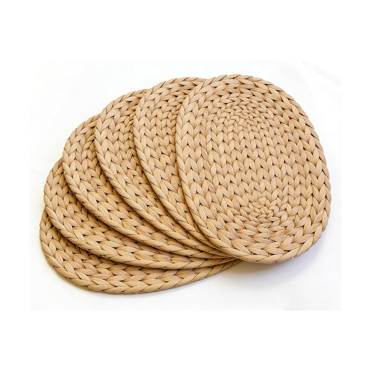 Natural Water Hyacinth Woven Placemats Set of 6, Straw Braided Rattan Placemats, Oval Woven Placemats, 12x16 Inches
