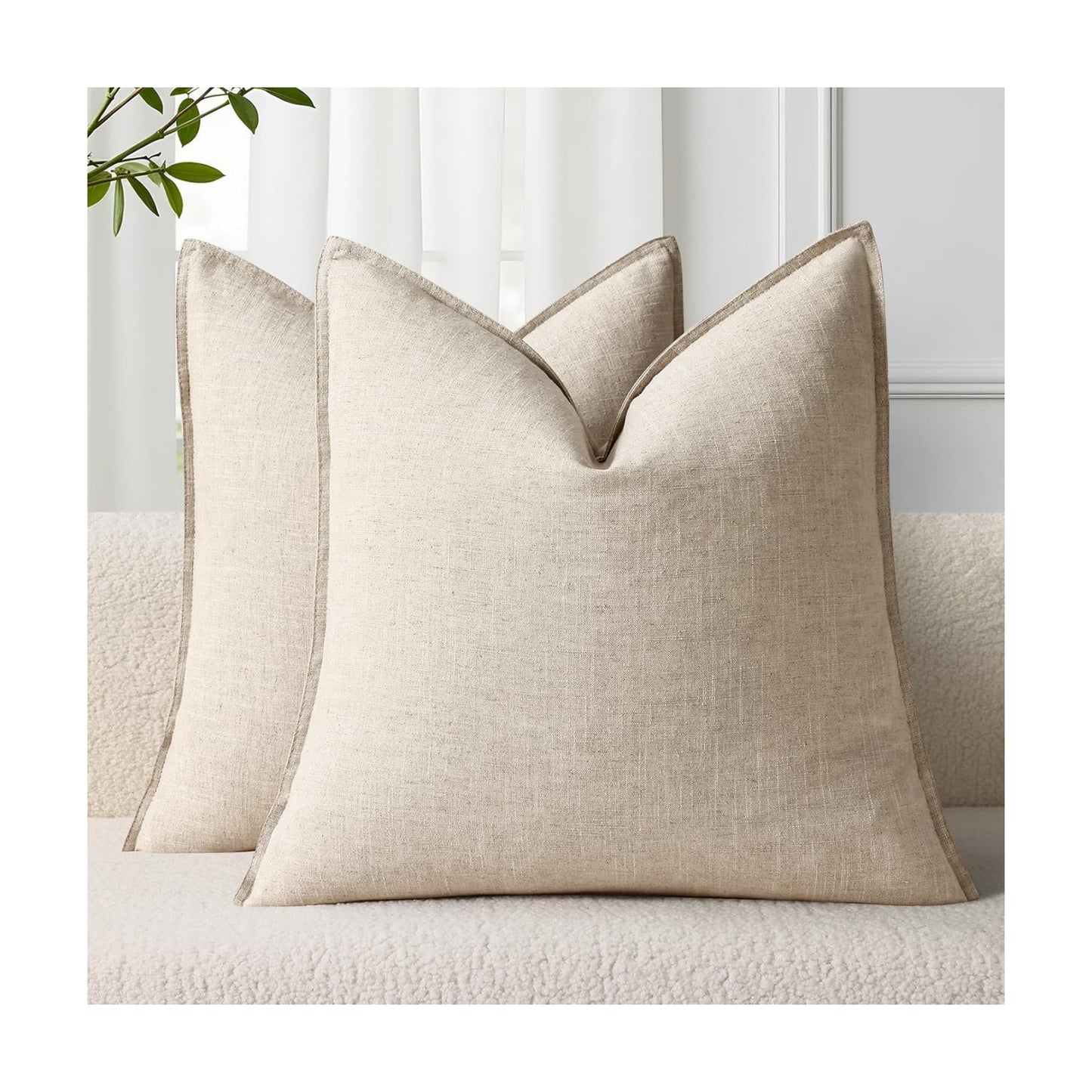 Fall Decorative Linen Throw Pillow Covers Pillow Covers / Natural Beige / 18 x 18 / Set of 2