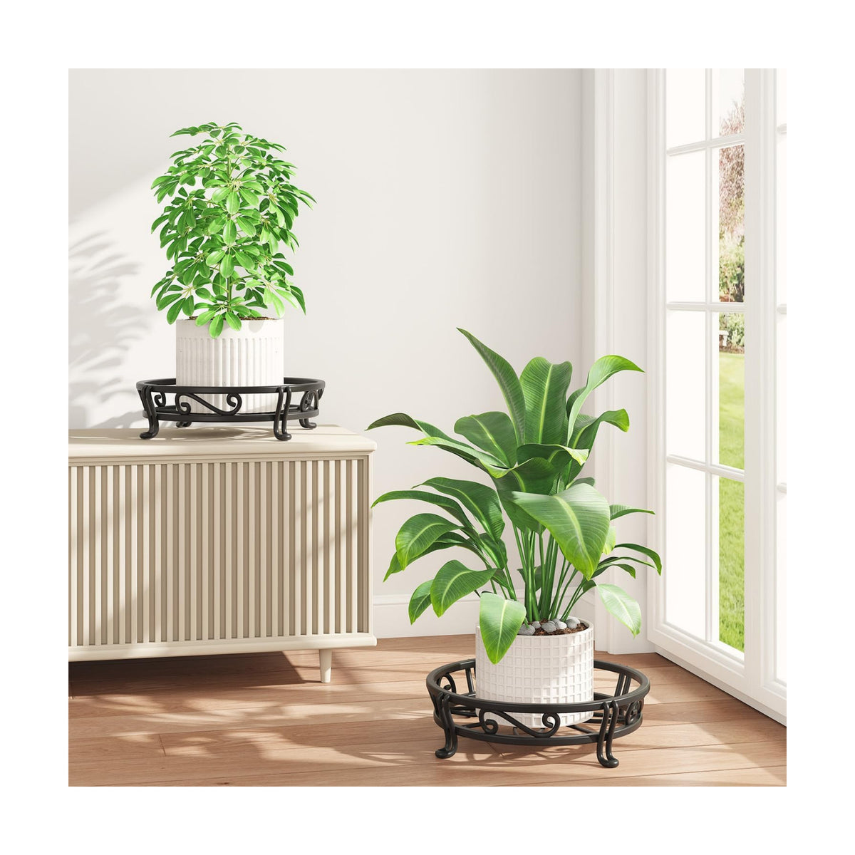 iDavosic.ly 2-Pack Metal Plant Stands for Outdoor Indoor, 11 In Wide, Black | Iron Heavy Duty Short Flower Pot Holder