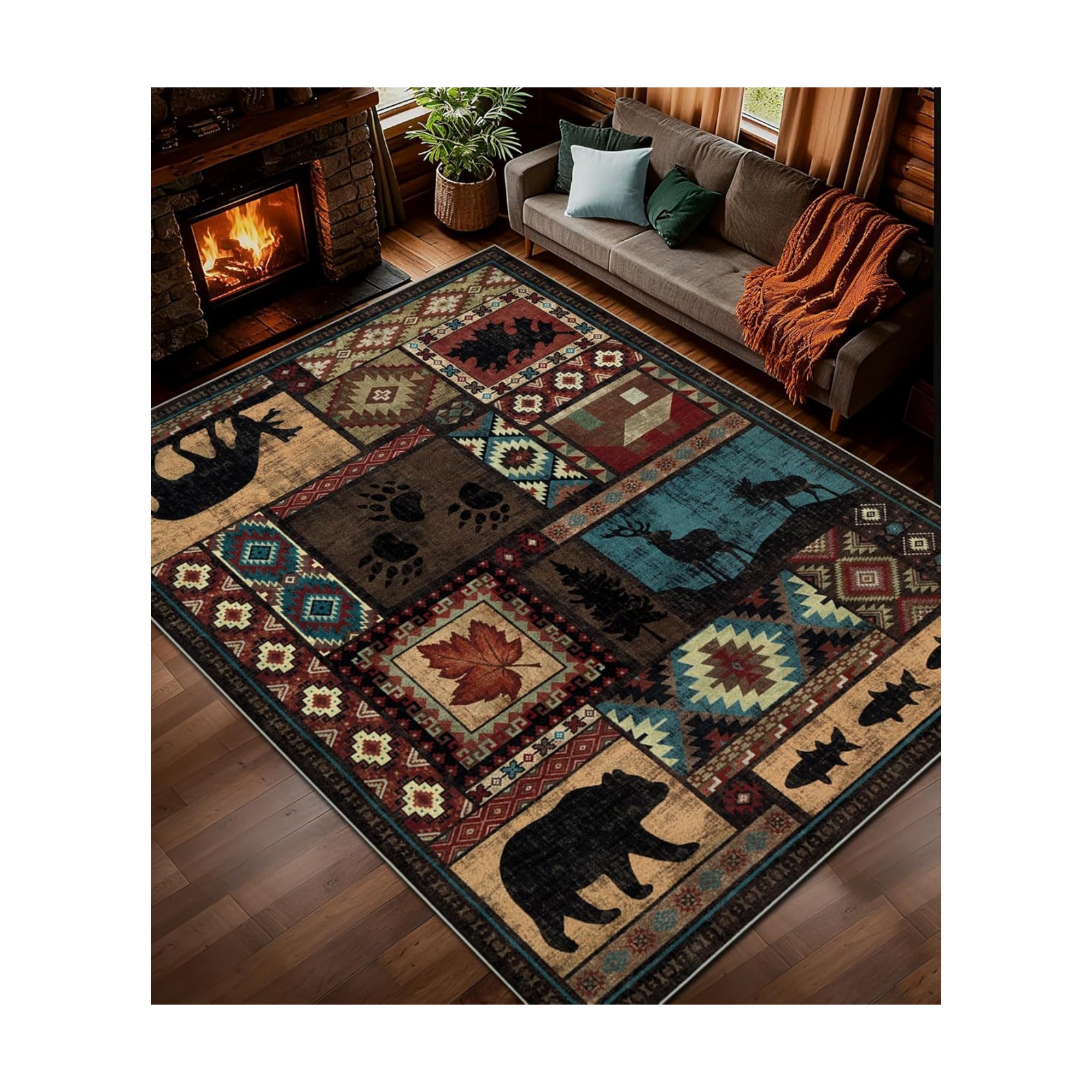 YIHOUSE 9x12 Rustic Cabin Area Rugs for Living Room Brown