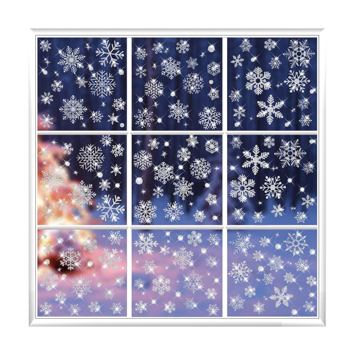 207PCS Glitter Snowflake Window Clings - Christmas Window Clings for Glass Windows, Double Sided Reusable Static Christmas Clings for Winter Wonderland Decorations (9 Sheets)
