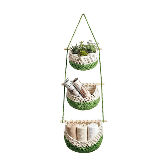 Woven Cotton Hanging Fruit Basket / Green