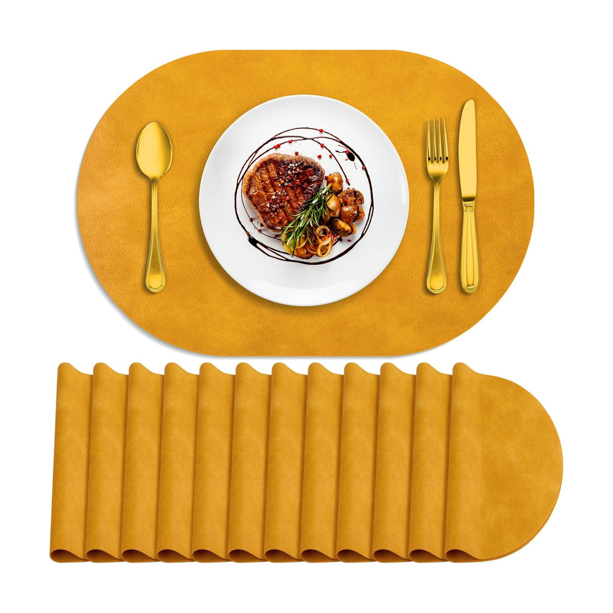 ADRIMER Placemats, Heat Resistant Oval Placemats Set of 12 Washable 12 x 17 Inch, Waterproof Table Mats, Wipeable Pu