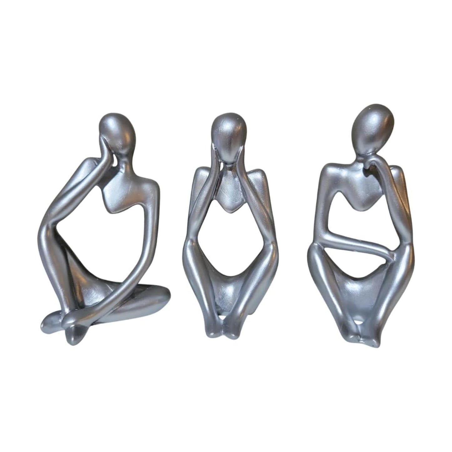 Thinker Abstract Sculpture Resin Statues Collectible Figurines / Silver / Set of 3