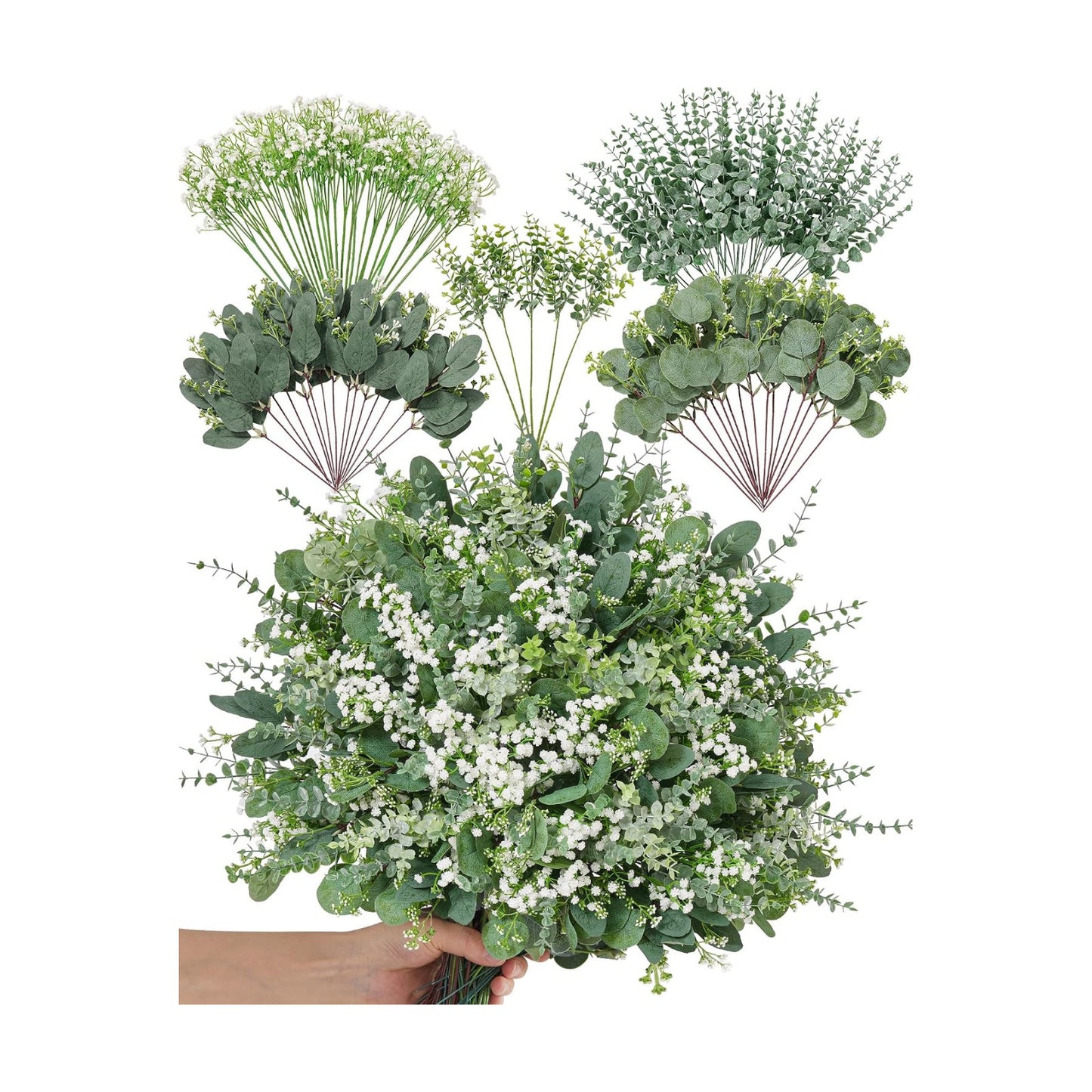 Babys Breath Artificial Flowers and Fake Sliver Dollar / Set of 100