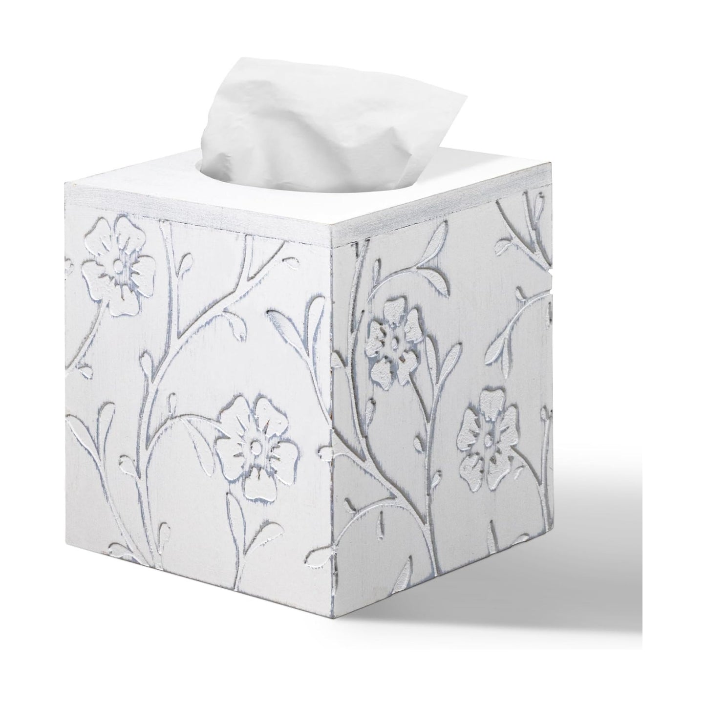 Carved Flowers Wooden Tissue Box Holder / Carved Flower